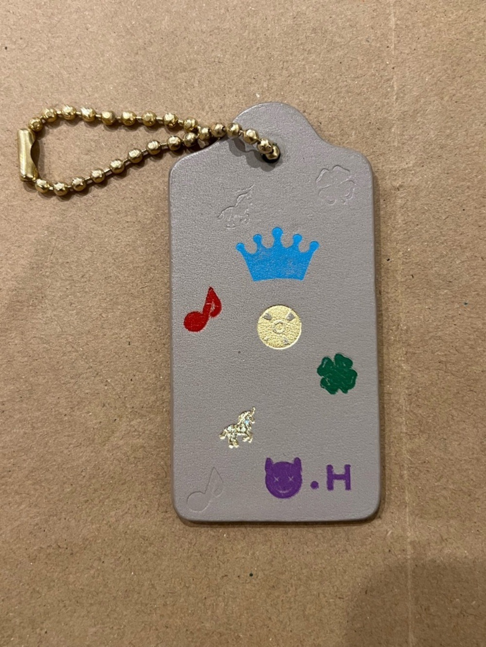 Coach Grey Leather Hangtag Bag Charm Colorful Icon Prints & Letter “H”